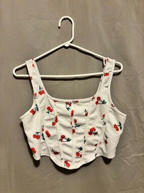 SHEIN White Cherry-Print Cropped Tank Top